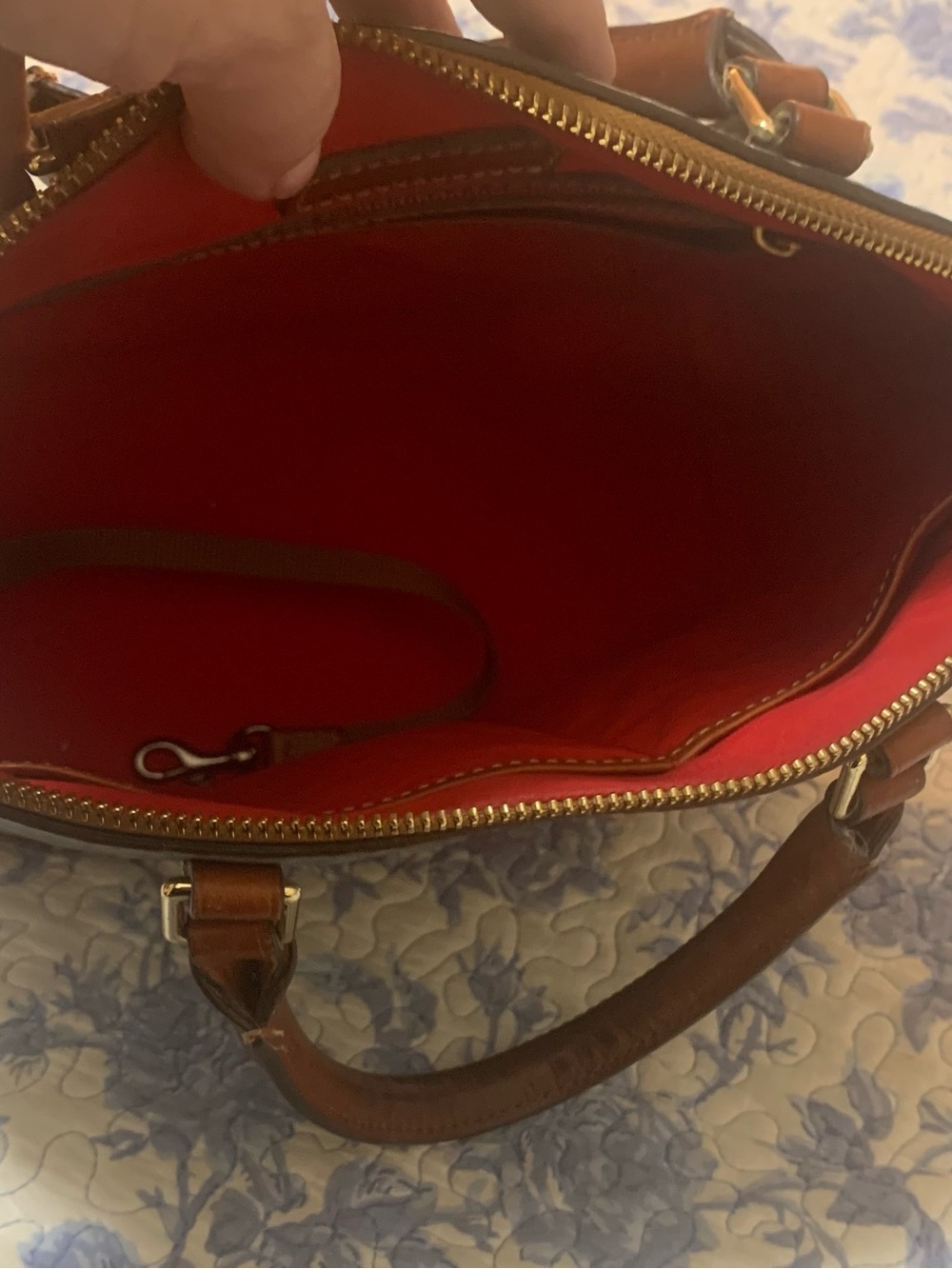 Dooney & Bourke Blue Textured Satchel with Brown Leather Trim - Picture 7 of 10